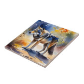 Carreau Loup dans une aquarelle de forêt (Côté)