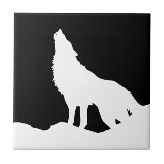 Carreau Loup d'art pop noir et blanc unique (Devant)
