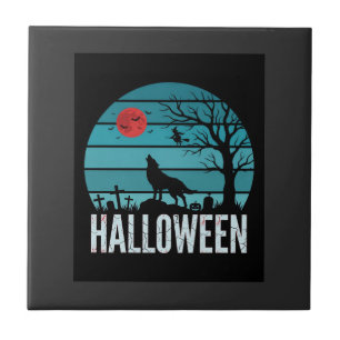 Carreau Loup d'Halloween Cimetière Lune Vecteur