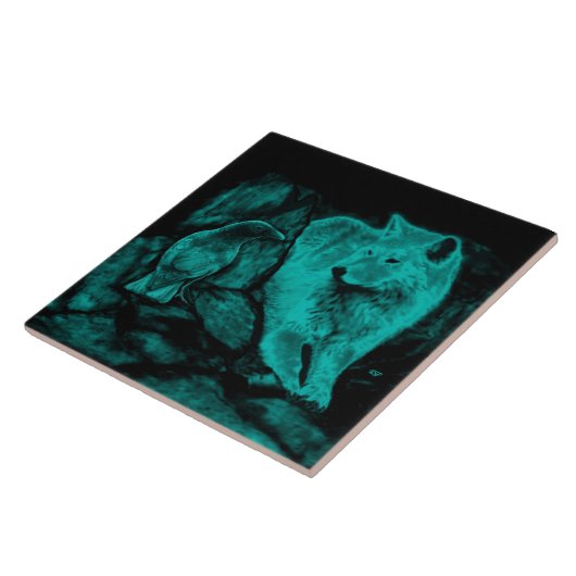 Carreau Loup et corbeau dans la nuit (Côté)