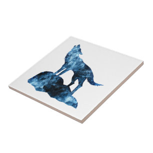 Carreau Loup hurlant silhouette de fumée bleue scintillant