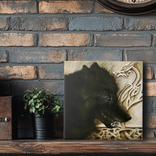 Carreau Loup noir dragon celtique entrelacs fantasy