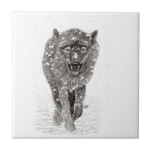 Carreau Loup noir en colère dans la neige, hiver sauvage