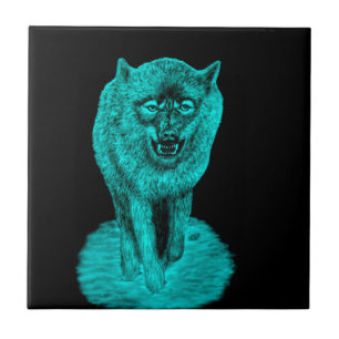 Carreau Loup noir en colère dans la nuit