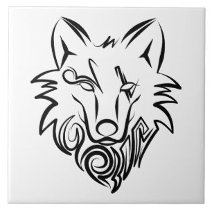 Carreau Loup tribal noir et blanc