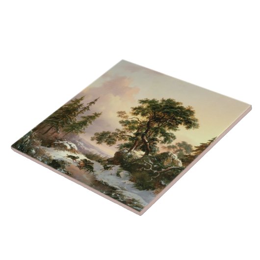 Carreau Loups dans un paysage d'hiver (huile sur le (Côté)