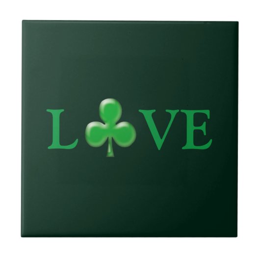 Carreau Love dark Green Clover Shamrock St. Patrick's Day (Devant)