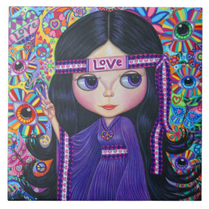 Carreau Love Headband Hippie fille poupée violet psychédél