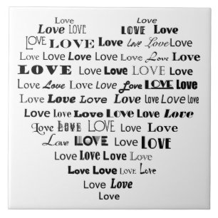 Carreau Love Heart Word Cloud - Noir et Blanc