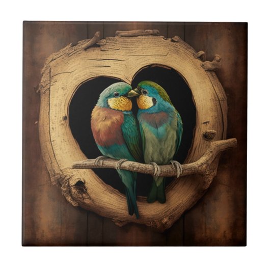 Carreau Lovebirds en bois rustique (Devant)
