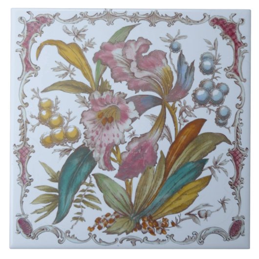 Carreau Lovely Victorian Transware Floral Tile c1880 (Devant)
