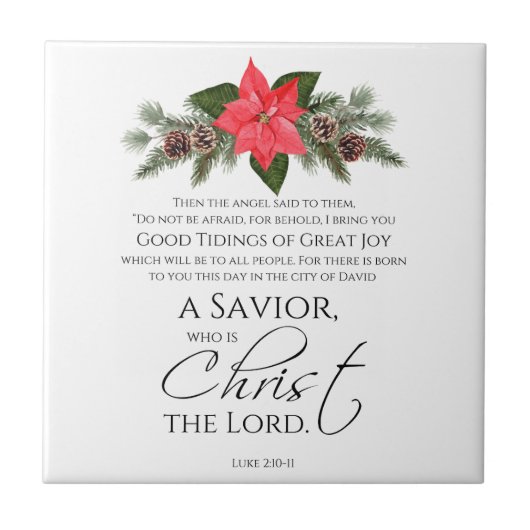 Carreau Luc 2:10-11 Écriture de Noël Poinsettia (Devant)