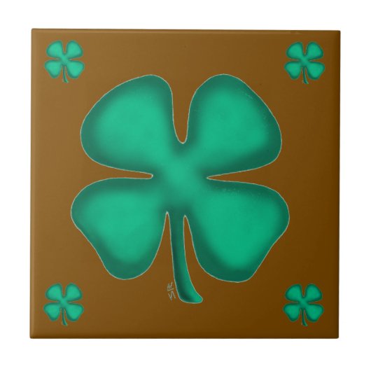 Carreau Lucky 4 Leaf Irish Clover 5 brown small tile (Devant)