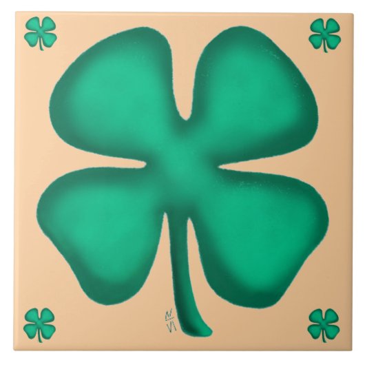 Carreau Lucky 4 Leaf Irish Clover 5 tan large tile (Devant)