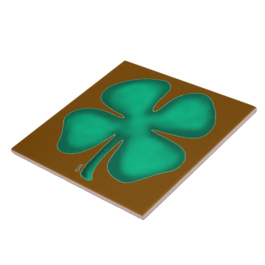 Carreau Lucky 4 Leaf Irish Clover brown large tile (Côté)