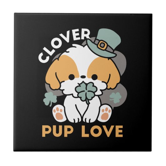 Carreau Lucky Pup with Clover - St. Patrick's Day Cadeau (Devant)