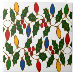 Carreau Lumières de Noël et houx en cloisonné d'art