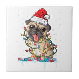 Carreau Lumières de sapin de Noël Pug Santa Cadeaux de Noë