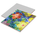 Carreau Lumineuse mosaïque colorée Fleurs rouges et jaunes<br><div class="desc">Fleurs rouges et jaunes brillantes parmi les feuilles verts et l'eau bleue dans un étang en mosaïque carreaux koi est un carreau décoratif Zen coloré en céramique. Personnalisez avec les initiales et un nom. Il s'agit d'un des multiples conceptions de coordination avec la photographie d'art originale par JLW_PHOTOGRAPHY.</div>