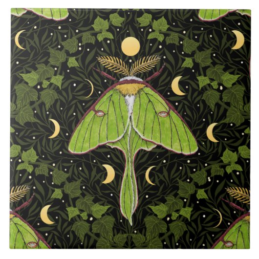 Carreau Luna moth, phases de lune et damas de lierre 2 (Devant)