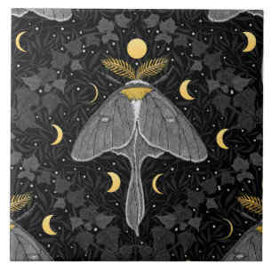 Carreau Luna moth, phases de lune et lierre damassé patron