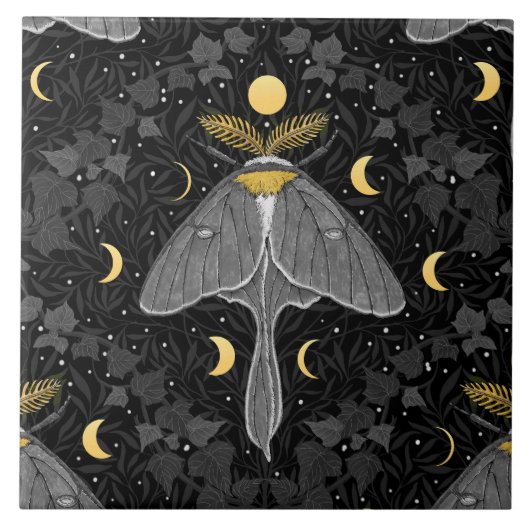 Carreau Luna moth, phases de lune et lierre damassé patron (Devant)