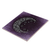 Carreau Lune à croissant floral d'or et étoiles sur violet (Côté)