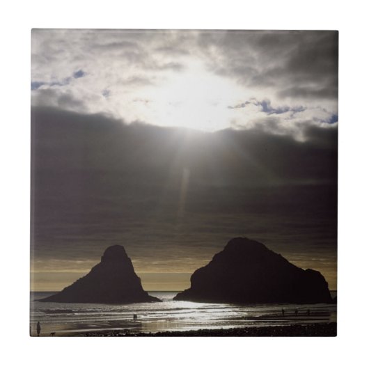 Carreau Lune au-dessus des rochers océaniques Oregon (Devant)