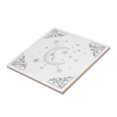 Carreau Lune céleste avec face et étoiles argent et blanc (Côté)