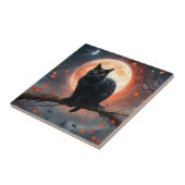 Carreau Lune de chat noir d'Halloween effrayant, (Côté)