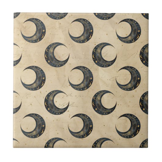 Carreau Lune dorée motif céleste Boho (Devant)