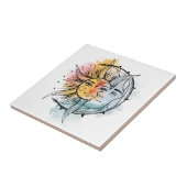 Carreau Lune et soleil. Illustration de tatouage de style  (Côté)