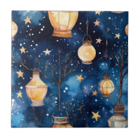 Lune orange ciel bleu nuit