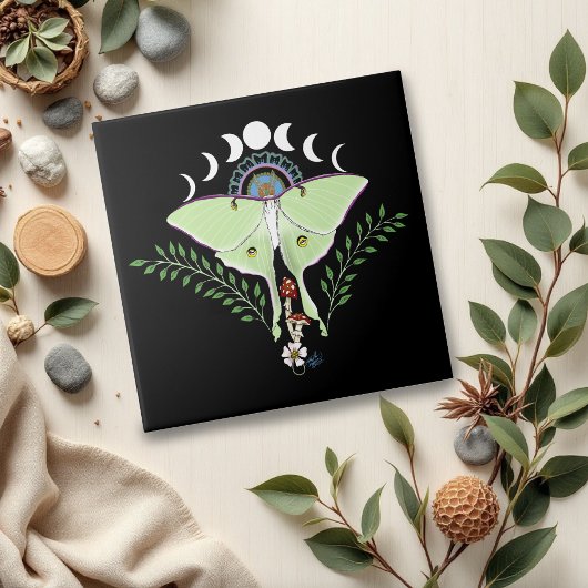 Carreau Lune Papillon Éthéré Vert Mystique Céleste