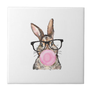 Carreau Lunettes de lapin mignon Bubble Gum Fête de Pâques