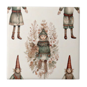 Carreau Lutin de Noël fantaisiste, art folklorique, vert c
