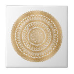 Carreau Luxe Boho Faux Or Mandala Ornament Blanc<br><div class="desc">Magnifique ornement de luxe original Faux Gold Boho Bohemian Mandala Ornament sur un carrelage en céramique arrière - plan blanc. Veuillez noter que l'or est un design d'impression couleur plat et n'est pas un véritable papier doré.La couleur arrière - plan est personnalisable et peut être changée en n'importe quelle autre...</div>