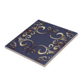 Carreau Luxe Elegant Baroque Gold Ornements sur Deep Blue (Côté)