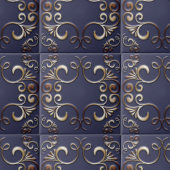 Carreau Luxe Elegant Baroque Gold Ornements sur Deep Blue