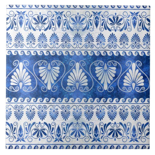 Carreau Luxe ornement grec pierre bleue et perle (Devant)