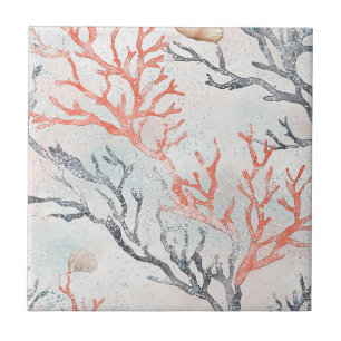 Carreau Luxe papier aquarelle motifs côtiers Corail & vagu
