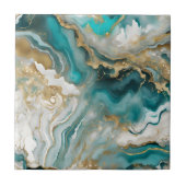 Carreau Luxe Teal Turquoise & Gold Agate Marble Fluid Art (Devant)