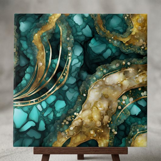 Carreau Luxe Teal Turquoise Liquid Gold Marble Agate Geode