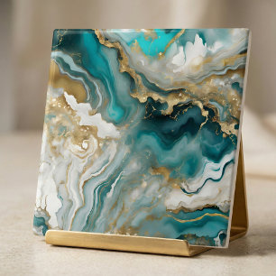 Carreau Luxe Turquoise & Or Marbre Art Fluidique
