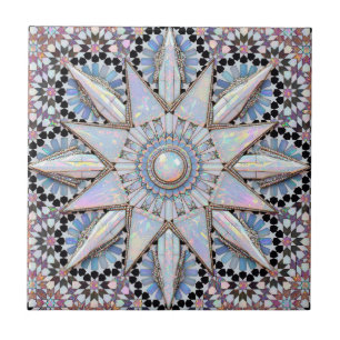 Carreau Luxueux cristal d'opale blanche 3D étoile marocain