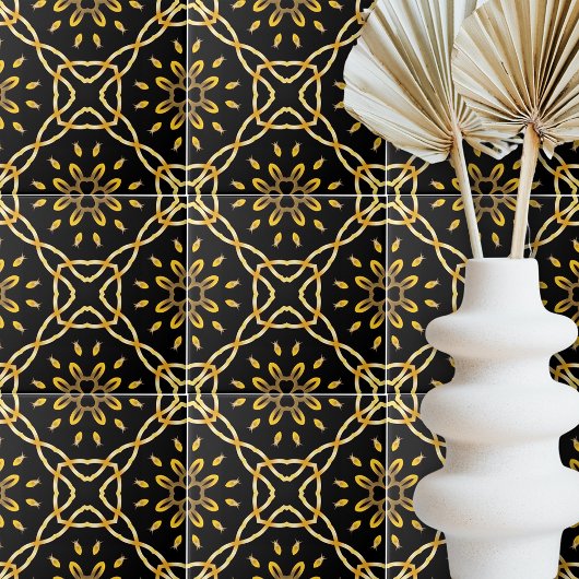 Carreau Luxueux Gold Black Marocain Arabesque Motif