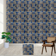 Luxuriant Gold Greek Key Motif sur Deep Blue