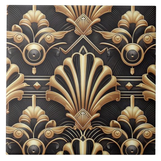 Carreau Luxury Black & Gold Art Deco Ceramic Tile  (Devant)