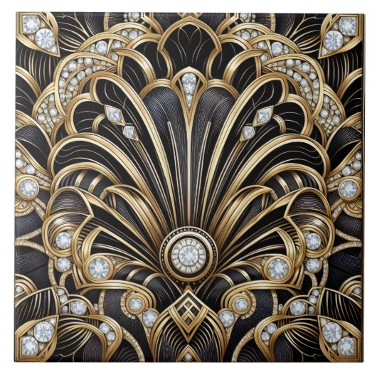 Carreau Luxury Black & Gold Art Deco Ceramic Tile  (Devant)