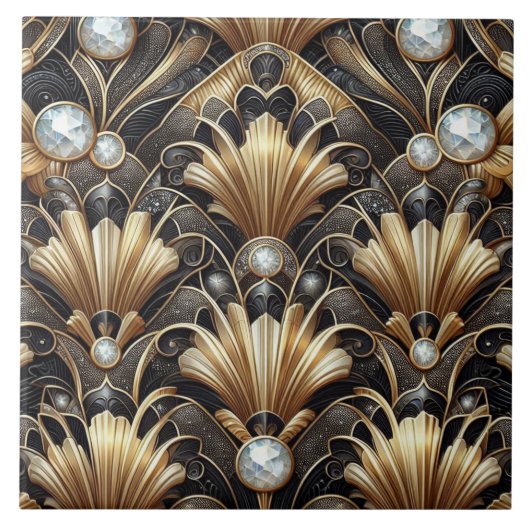 Carreau Luxury Black & Gold Art Deco Ceramic Tile  (Devant)